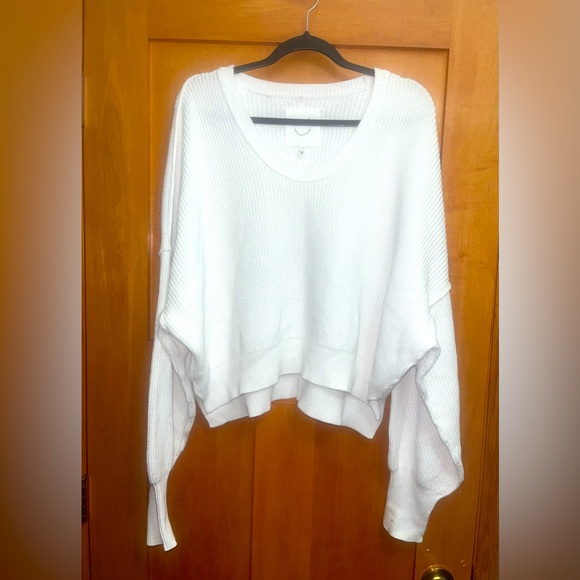 aerie Sweaters - aerie White Oversized Cropped Waffle-Knit Sweater